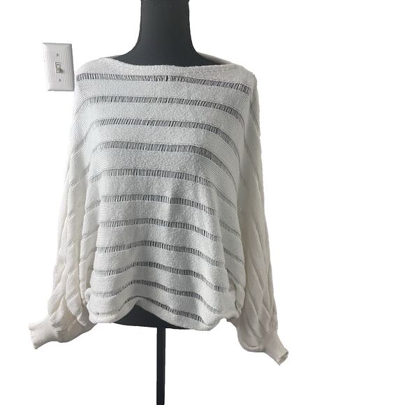 Women's Oversized Ivory Boat Neck Pointelle Knit Pullover Sweater - Picture 1 of 6